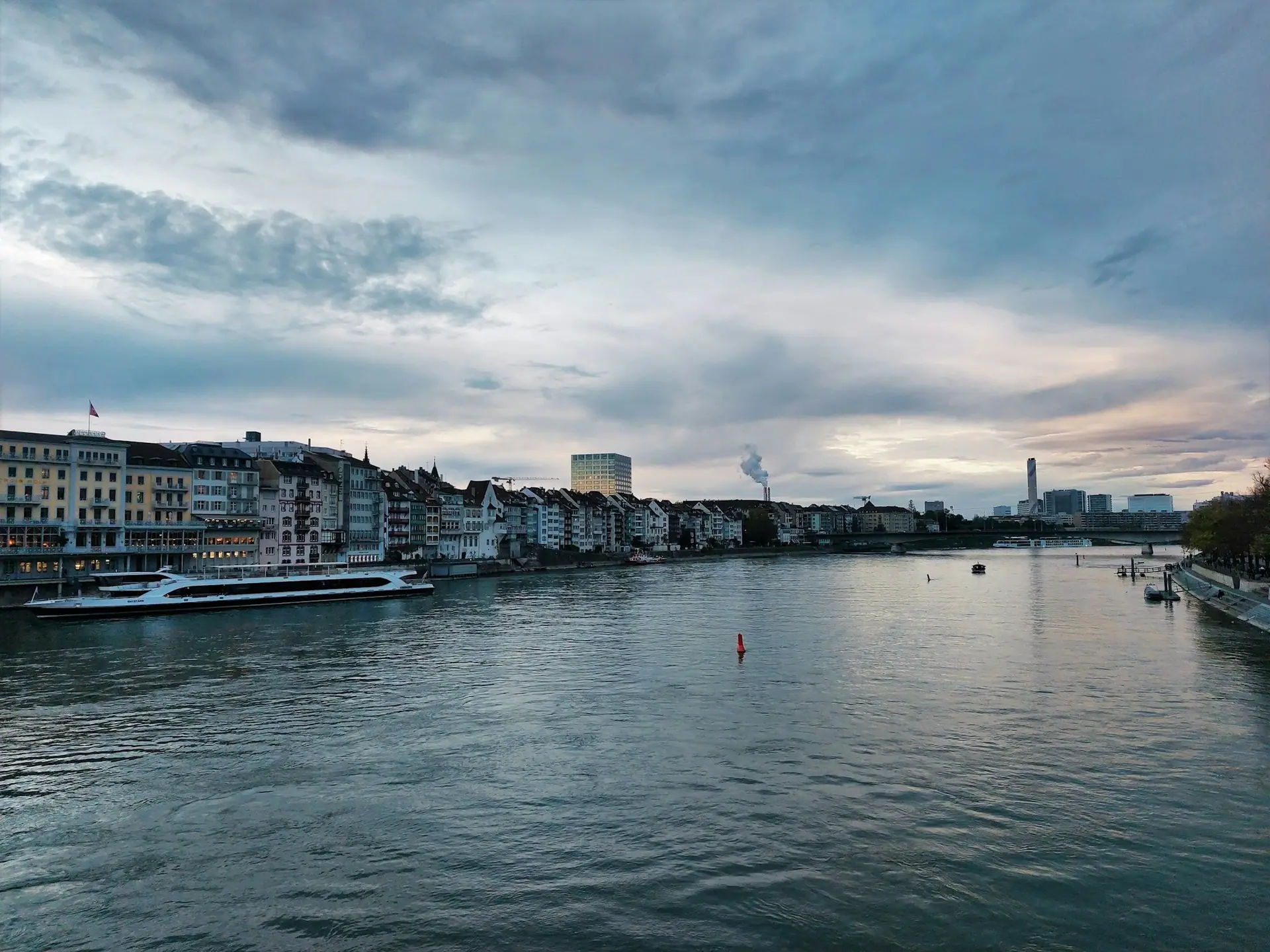 The Rhine in Basel under an evening sky
